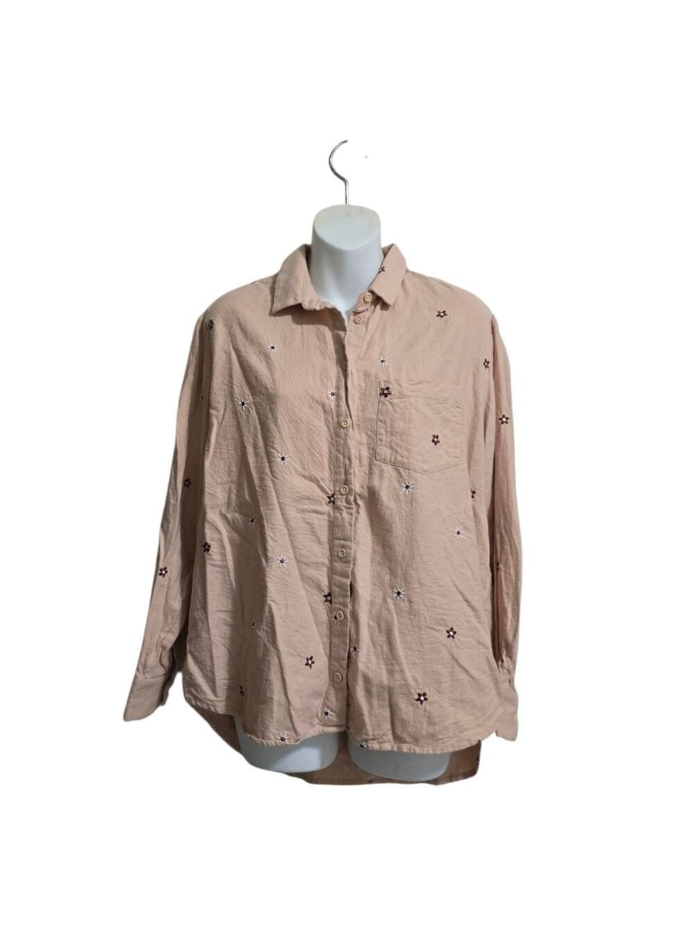 Madewell Daisy Embroidered Flannel Classic Ex-Boyfriend Shirt Avalon Pink Sz S